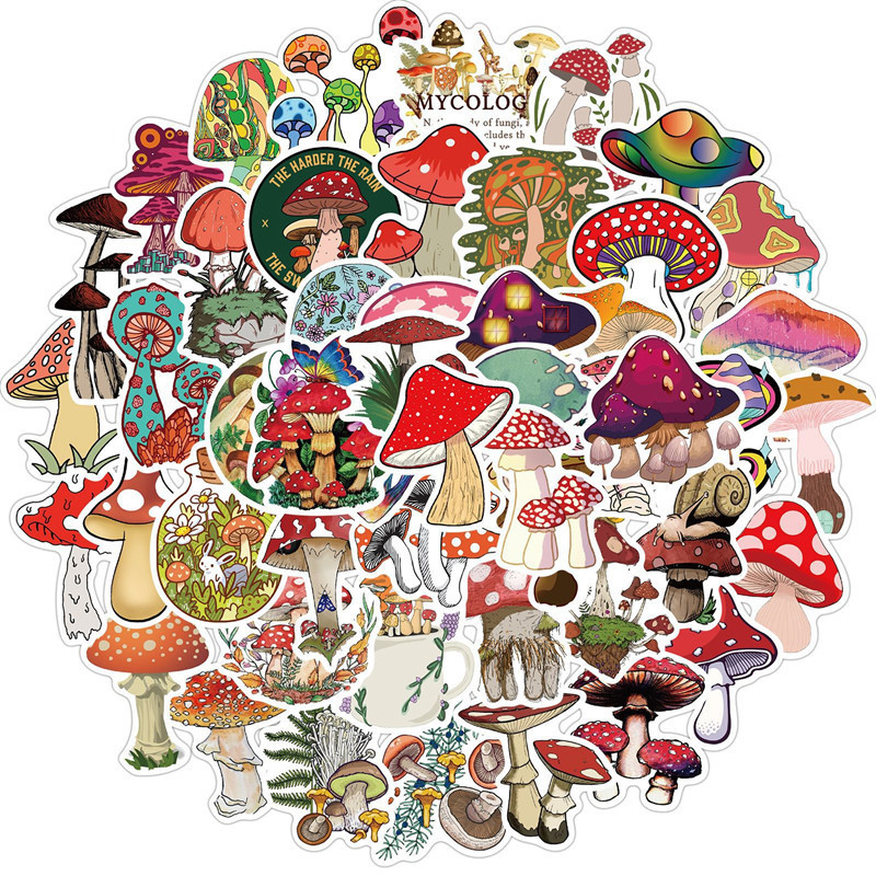 50pcs Mushroom Stickers for Laptop Water Bottle Luggage Snowboard Bicycle Skateboard Decal for Kids Teens Adult Waterproof