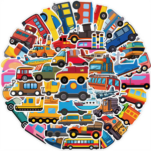 50pcs Cartoon Transportation Stickers for Kids, Cute Car Bus Airplane Truck Ship Stickers for School, Vehicle Stickers Decals