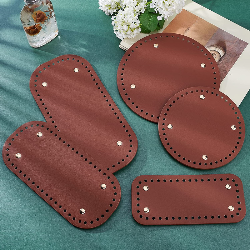 Crochet Bag Bottom,Leather Bottom Shaper Pad for Bags Cushion Base with Golden Alloy Nail for DIY Shoulder Bags Purse Making