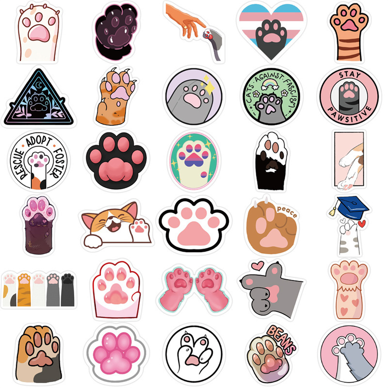 61Pcs Cute Cat paw print Claw Stickers Pack, Cartoon Aesthetic Vinyl Waterproof Sticker Decals for Water Bottle Laptop...,