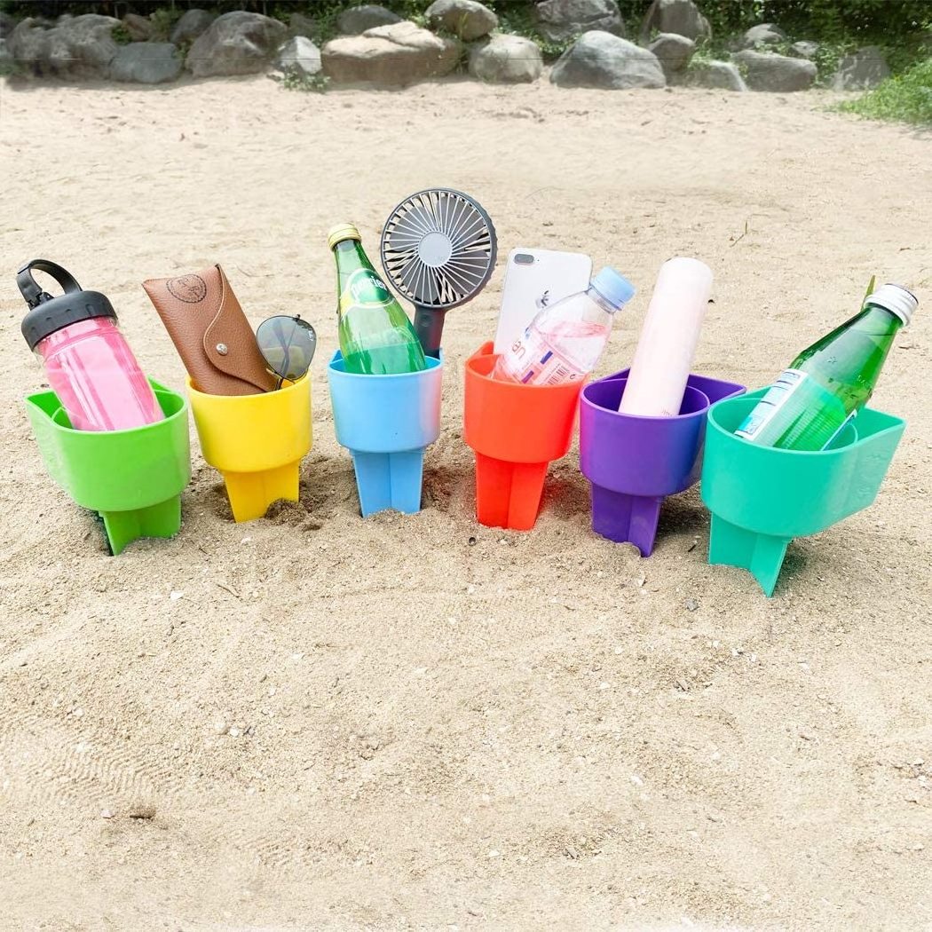 Beach Cup Holder with Pocket,Multifunctional Sand Cup Holder for Beverage Phone Sunglass Key,Beach Accessory Drink Sand Coaster