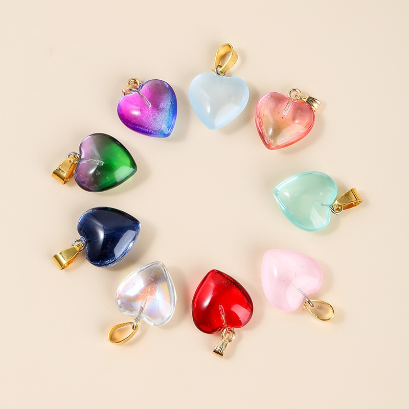 Heart Shaped Glaze Pendants Charms Crystal Chakra Beads for DIY Necklace Jewelry Making