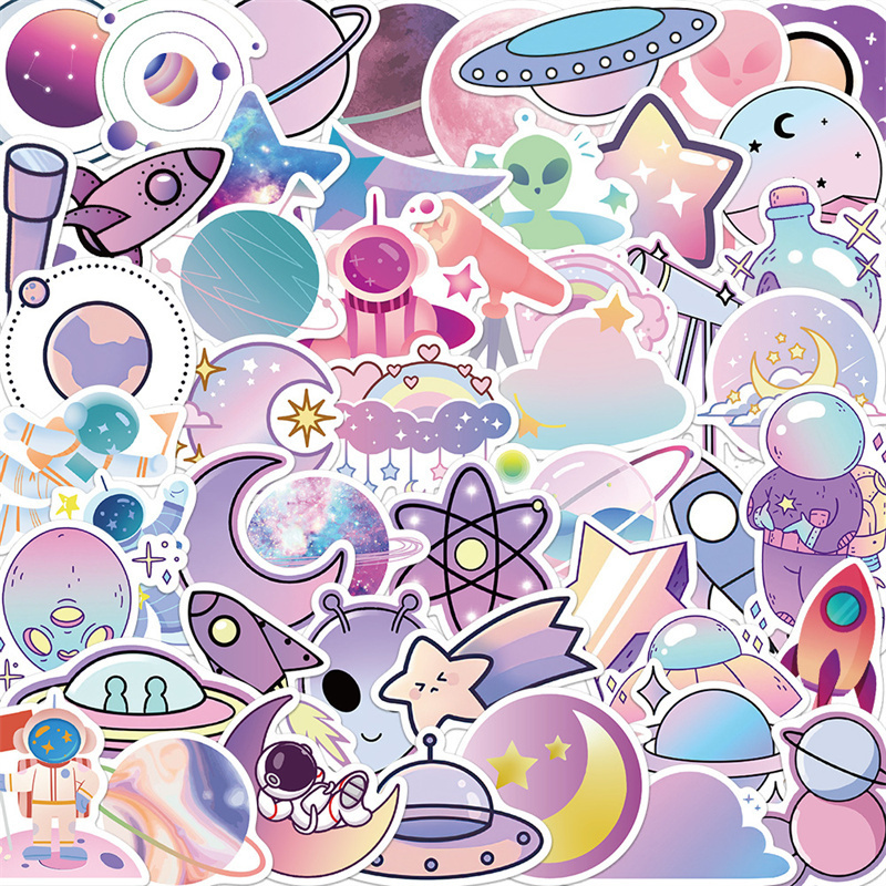 50pcs Space Star Stickers for Water Bottle 50pcs Cool Planet Vinyl Decal Waterproof Sticker for Laptop Suitcase Diary Guitar