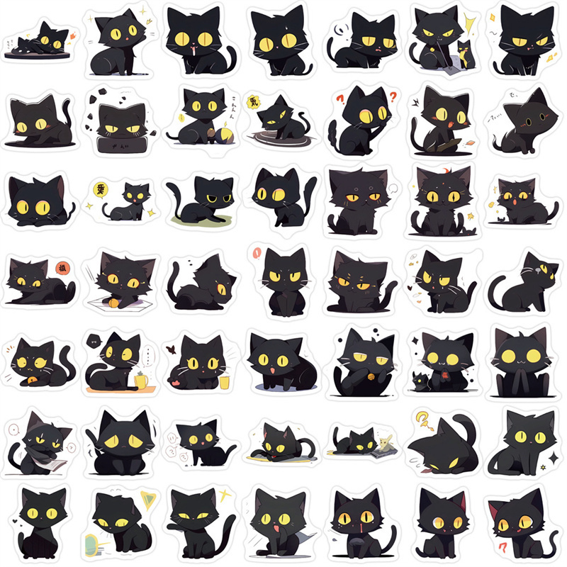 100Pcs Cute Cartoon Cat Stickers Lovely Black Cat Stickers for Kids Journal,Aesthetic Stickers Vinyl Waterproof Decals