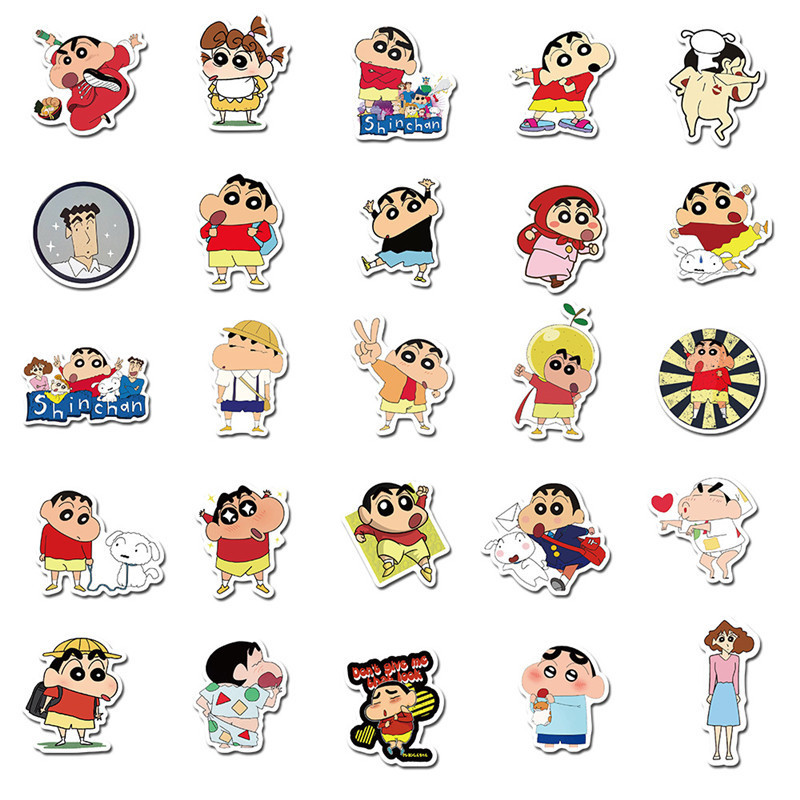 50pcs Anime Crayon Shin-chan Stickers for Laptop Stickers Water Bottle Skateboard Luggage Cartoon Stickers