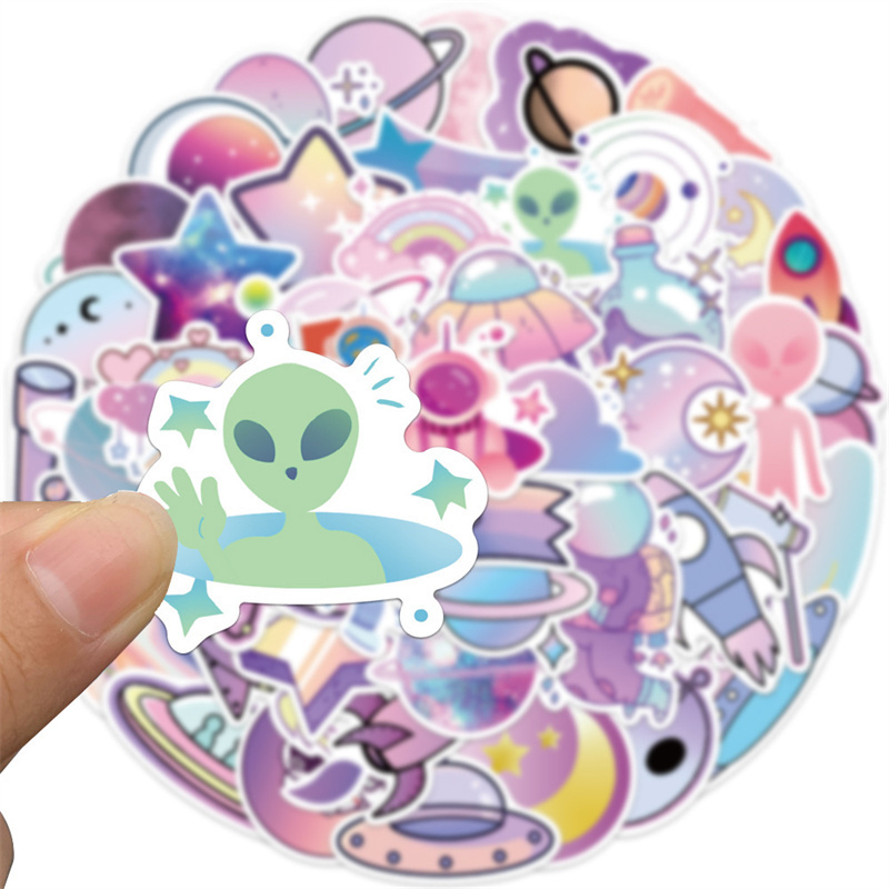 50pcs Space Star Stickers for Water Bottle 50pcs Cool Planet Vinyl Decal Waterproof Sticker for Laptop Suitcase Diary Guitar