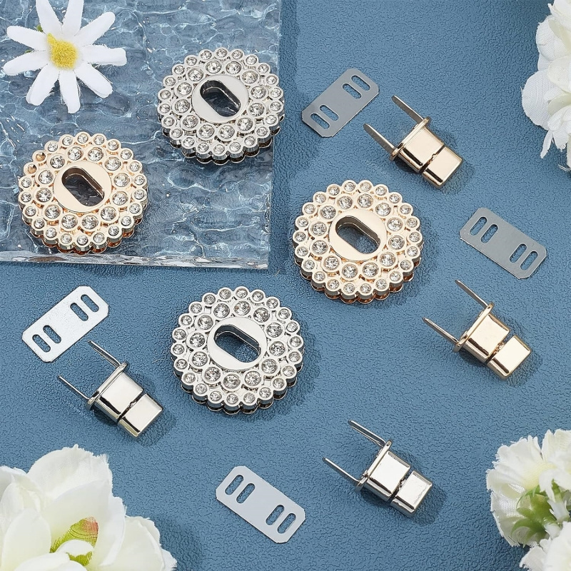 Purse Twist Turn Lock Clasp,Clutches Closure Latches Rhinestone Round Handbag Twist Lock Fasteners Metal Bag Clip Clasp Buckles