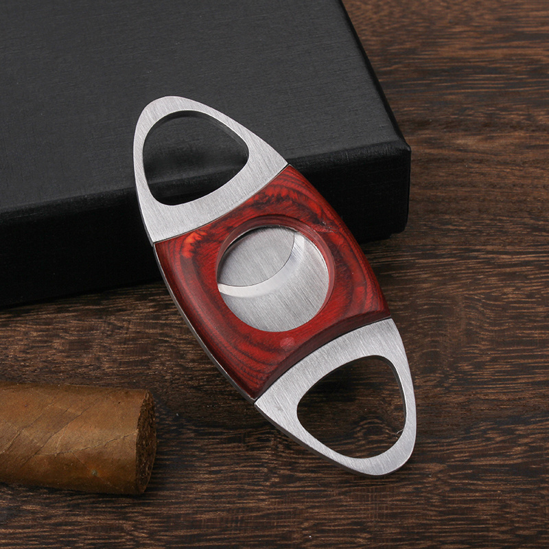 Cherry Wood & Stainless Steel Cigar Cutter Guillotine Double Cut Self Sharpening Blades Cigar Cutter Knife