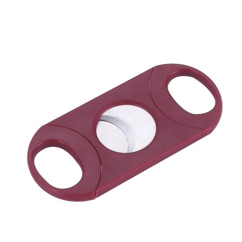 Black Countertop Plastic Custom Logo Double Blade Guillotine V Cigar Cutter for Cigar Accessories