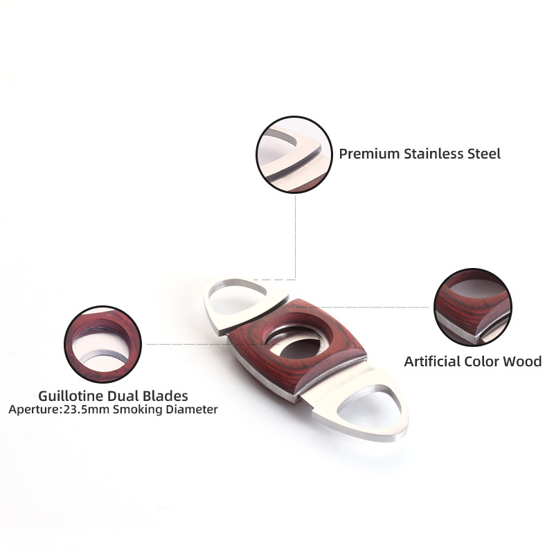 Cherry Wood & Stainless Steel Cigar Cutter Guillotine Double Cut Self Sharpening Blades Cigar Cutter Knife