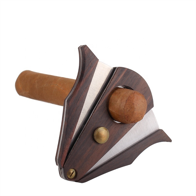 High Quality Wooden Material Essential Cigar Accessories Double Blade Cigar Cutter