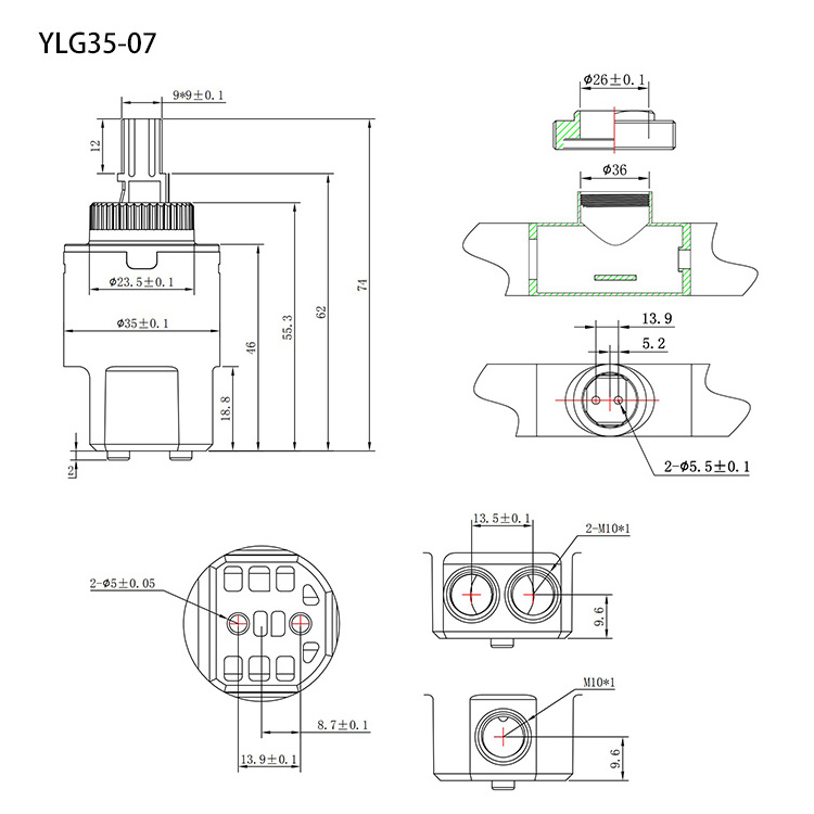 35mm Side-outlet Combined Ceramic Cartridge for Kitchen Sink Faucet