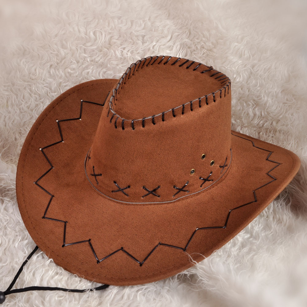 Wholesale Western Cowboy Straw Faux Suede Hats Visor Keychain Camp Hat Flat Costume Fur Cowboy  Fashion Hats For Women