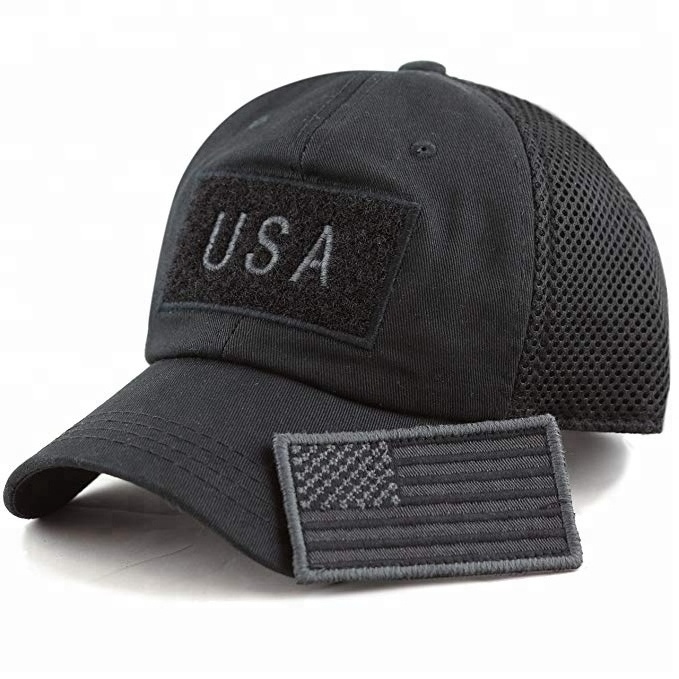 Hot sale tactical Cotton Low Profile Tactical Operator USA Flag Patch Buckle Mesh hat