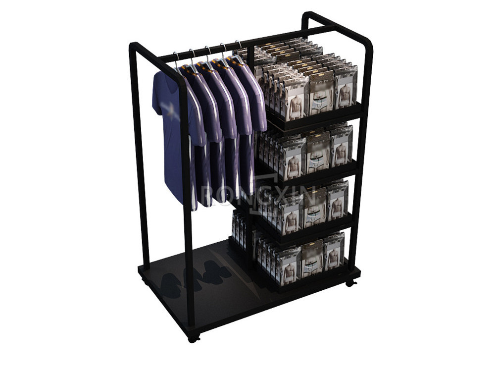 4 Sided Sportswear Metal Floor Stand with Adjustable Foot Custom Mesh Metal Display Shelf Gondola for Clothing