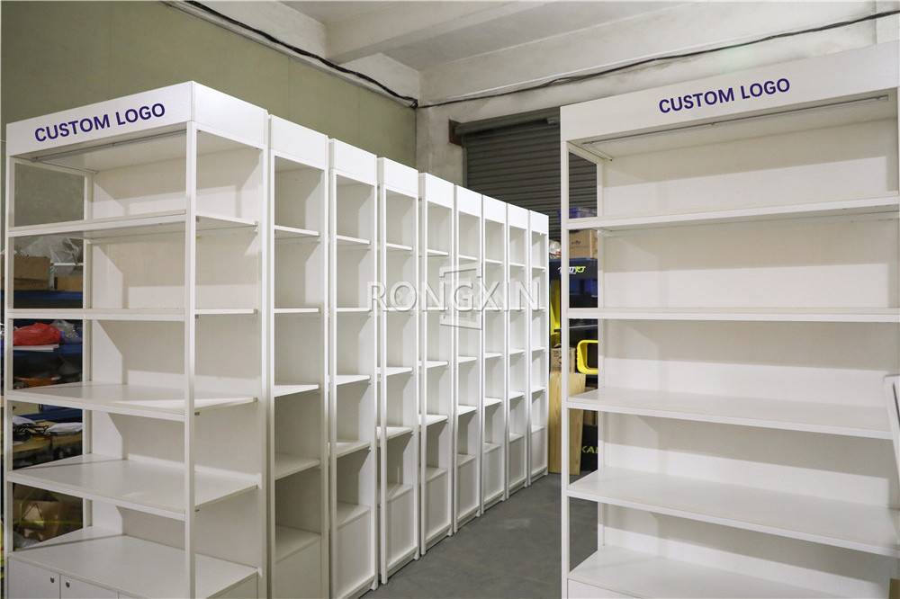 Custom Boutique Metal Display Shelf Commercial Wall Floor Stand Wholesale White Metal Wall Shelving with Lighting