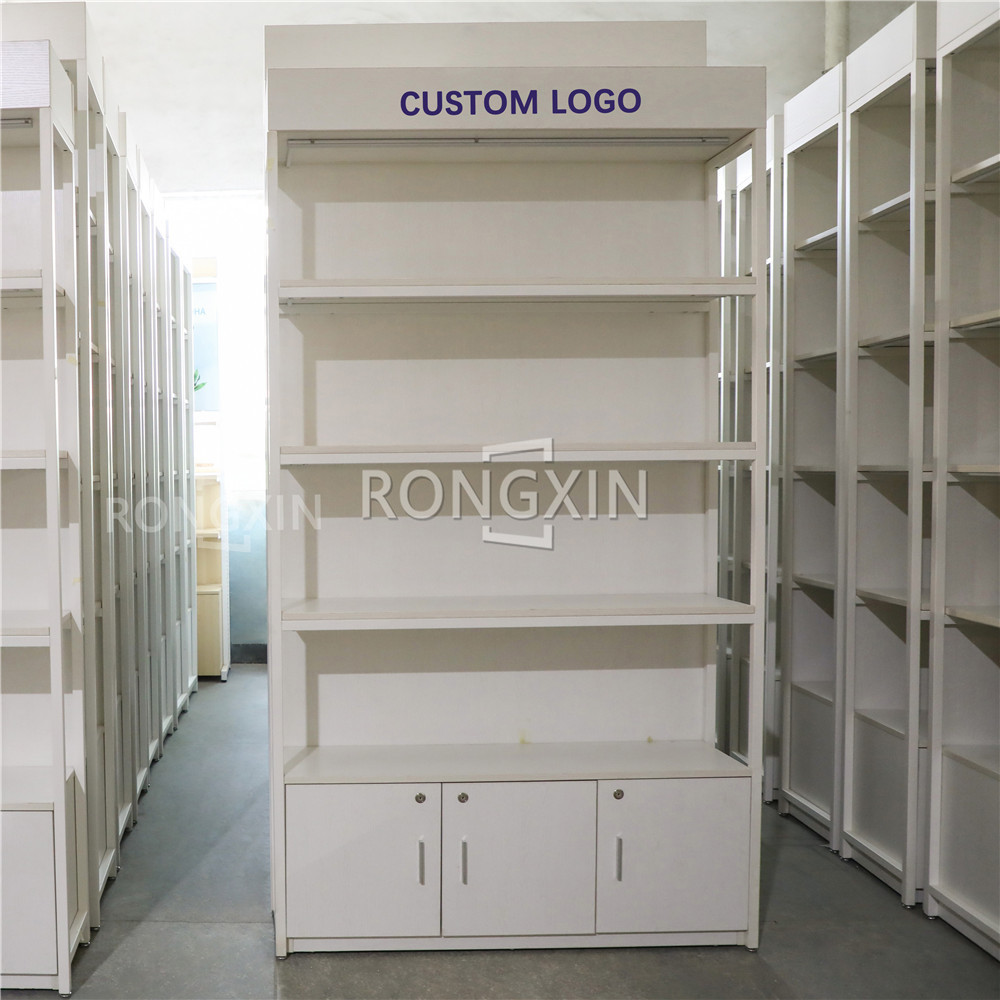 Custom Boutique Metal Display Shelf Commercial Wall Floor Stand Wholesale White Metal Wall Shelving with Lighting