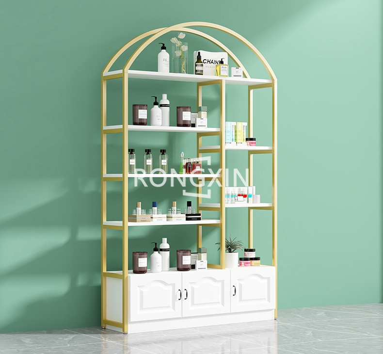 Shopping Mall Cosmetic Gondola Shelving With Led Makeup Skin Care Storage Rack Beauty Salon Display Shelf Perfume Stand Display