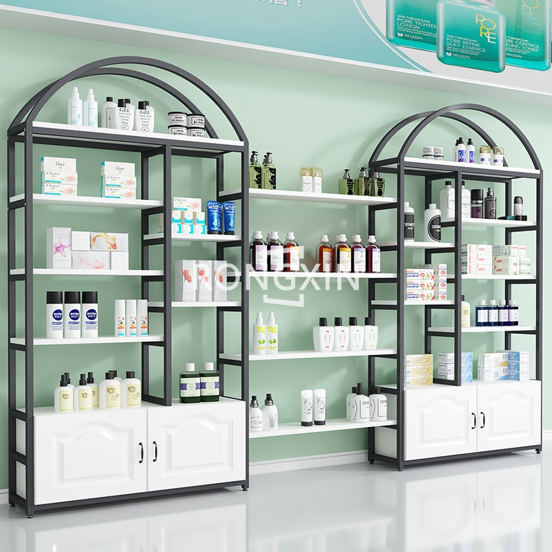 Shopping Mall Cosmetic Gondola Shelving With Led Makeup Skin Care Storage Rack Beauty Salon Display Shelf Perfume Stand Display