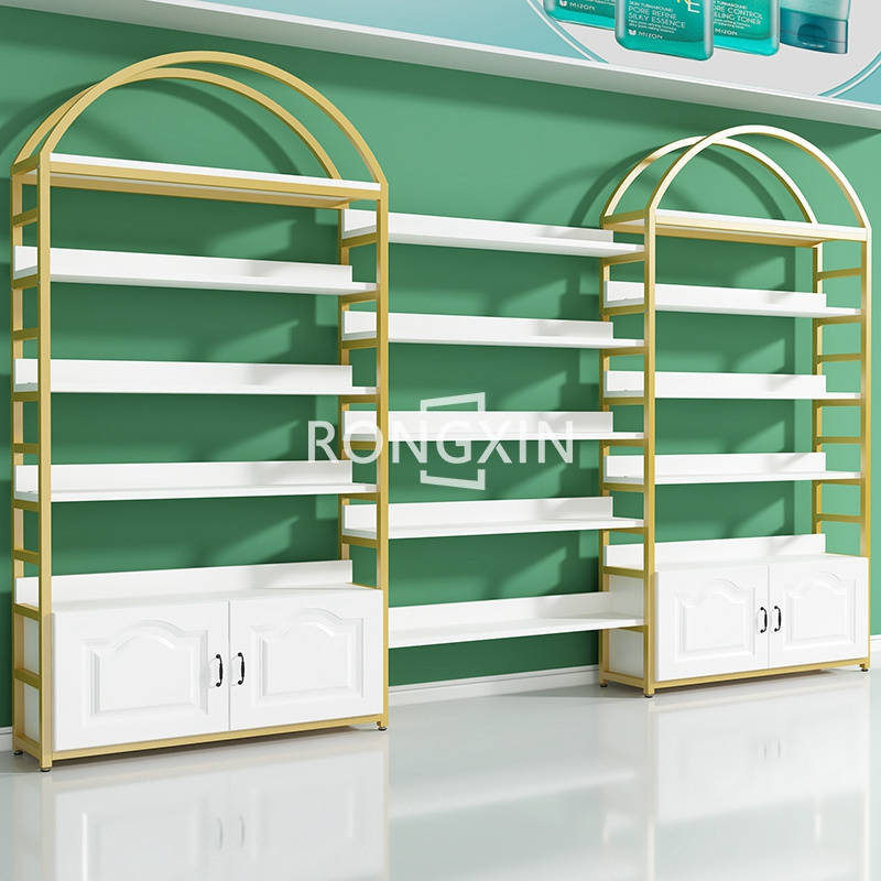 Shopping Mall Cosmetic Gondola Shelving With Led Makeup Skin Care Storage Rack Beauty Salon Display Shelf Perfume Stand Display