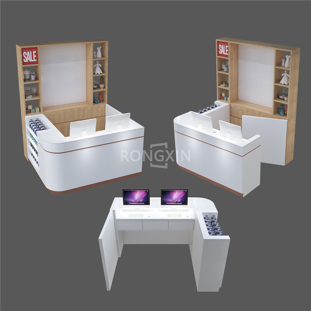 Clothes Shoes Pharmacy Store Interior Display Furniture Decoration Design Mini Table White Marble Cash Counter For Sale