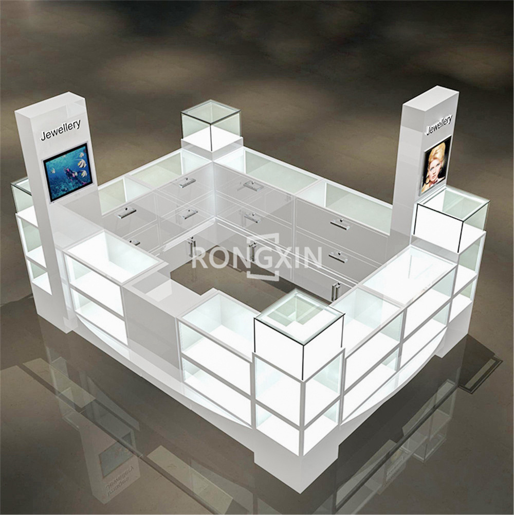 Custom Shopping Mall Jewelry Kiosk Layout Design Retail Showcase Counter Display Stand Shop Furniture For Jewelry Kiosk