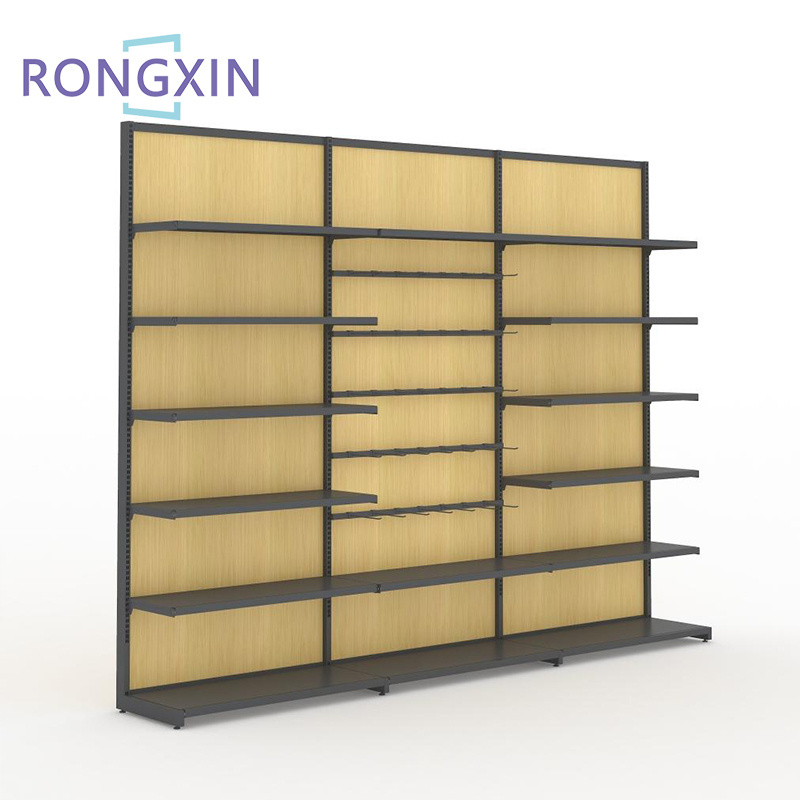 IN STOCK Wooden Pegboard Grocery Shelf Double-sided Gondola Shelving For Supermarket