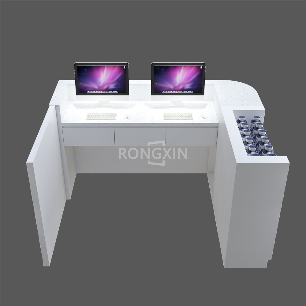 Clothes Shoes Pharmacy Store Interior Display Furniture Decoration Design Mini Table White Marble Cash Counter For Sale