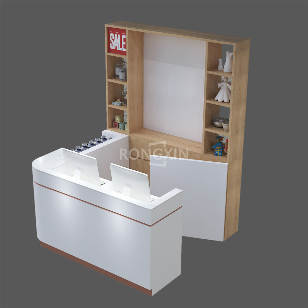 Clothes Shoes Pharmacy Store Interior Display Furniture Decoration Design Mini Table White Marble Cash Counter For Sale