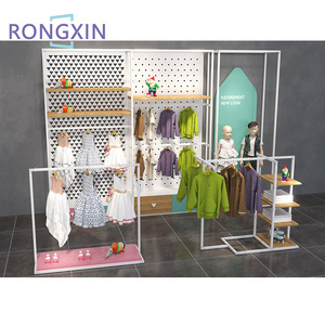 Child Store Interior Design Fancy Shop Design Baby Clothes Display Cabinet Wooden Kids Clothing Store Display With Light