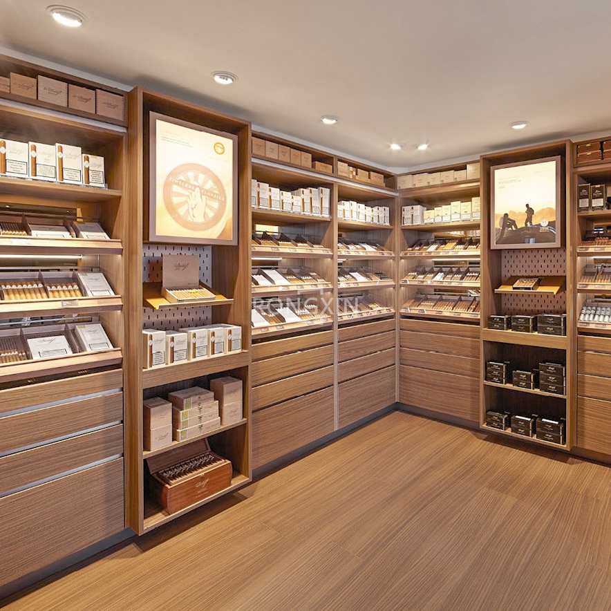 Smoke Shop Interior Design Cigar Display Showcase Tobacco Case Display Racks Cabinet For Retail Shops