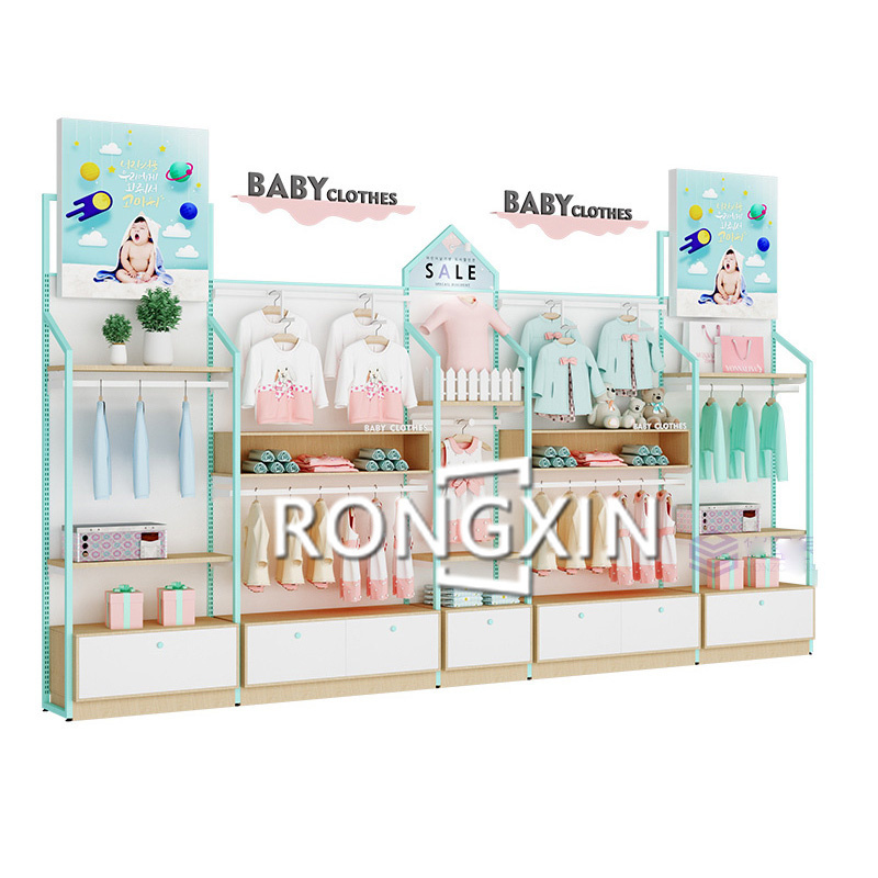 Shelving Units Apparel Clothing Shop Fitting Wall Display Racks For Retail Stores Kids Boutique Clothing Shop Shelf Stand