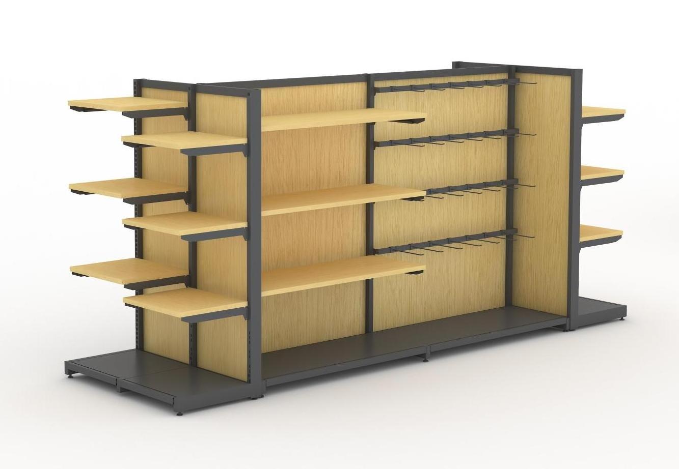 IN STOCK Supermarket Shelves Steel Wood Shelves Retail Display Gondola Shelving rack For Shop