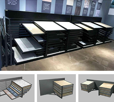 Customized High Quality Ceramic Showroom Marble Sample Tile Display Stand Flooring-standing Drawer Stone Display Rack