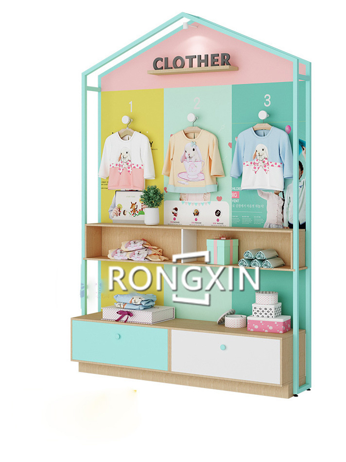 Shelving Units Apparel Clothing Shop Fitting Wall Display Racks For Retail Stores Kids Boutique Clothing Shop Shelf Stand