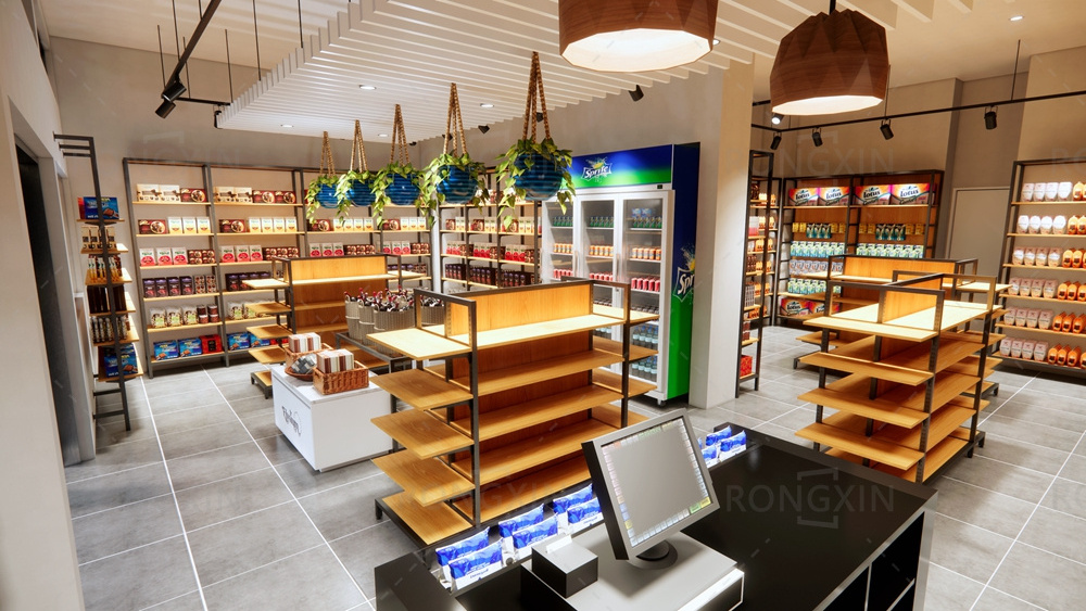 Customized Supermarket Gondola Supply Store Design Wood Supermarket Display Shelf Household Store Interior Design