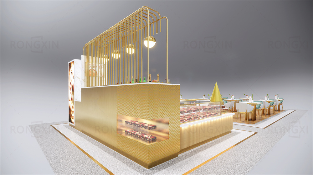 Factory High End Gold Dessert Kiosk Mall Chocolate Ice Cream Coffee Food Kiosk Shopping Mall Kiosk Display Retail