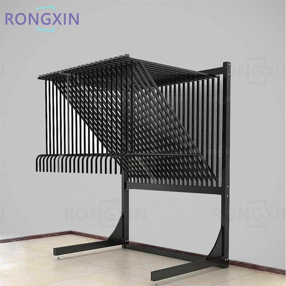 Customized Showroom Carpet Hanger Display Metal Floor Stand Sliding Carpet Display Rack Rug Rack Carpet Display Stand