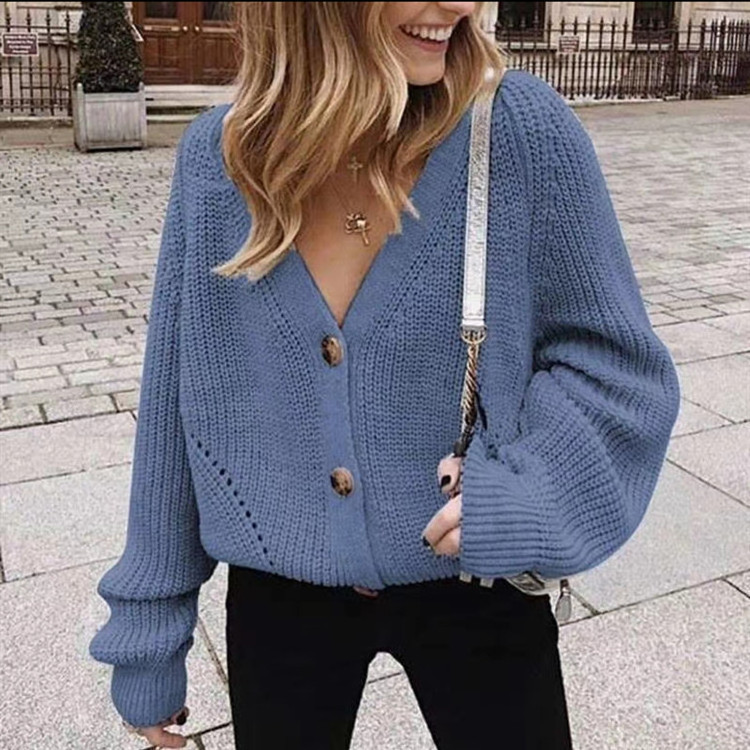 Autumn Winter New Casual Women Sweater Solid Dark V neck custom female Women lady Sweater Loose Knitted Cardigan Sweater Coat