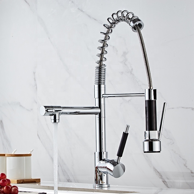 Sturdy Spring Single Handle Pull Down Kitchen Sink Faucets with Sprayer Pull Out Kitchen Faucet