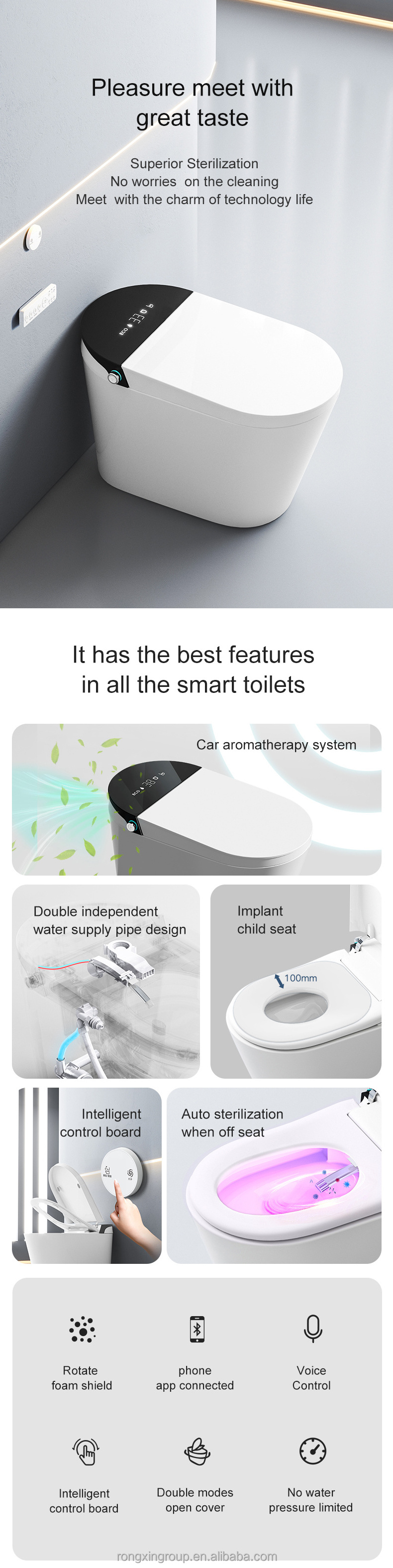 Auto sensor flush open electric bathroom one piece intelligent toilet ...