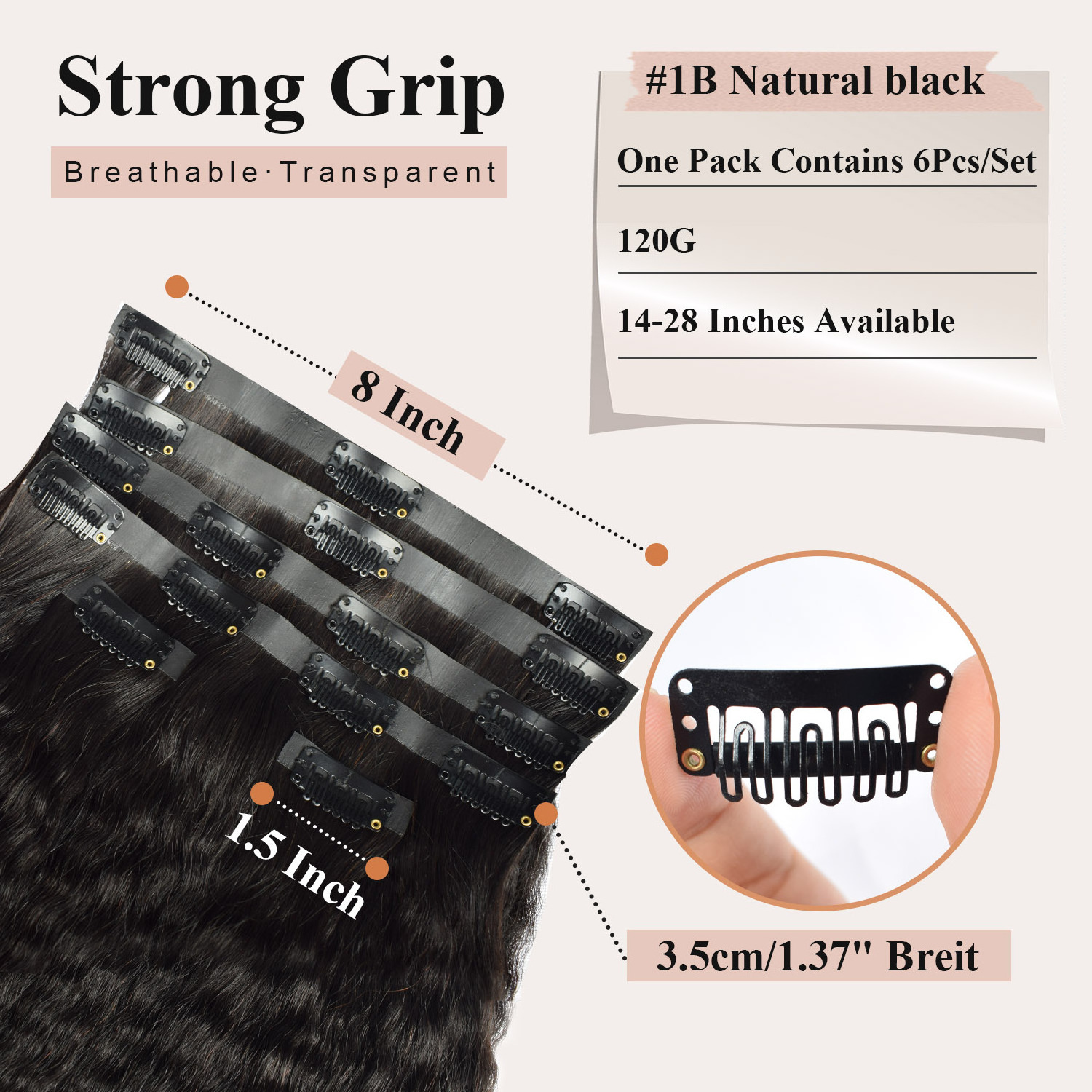 RXHAIR High Quality 1# Color Clip Ins Kinky Straight Seamless Pu Clip In Raw Hair Extension For Black Women