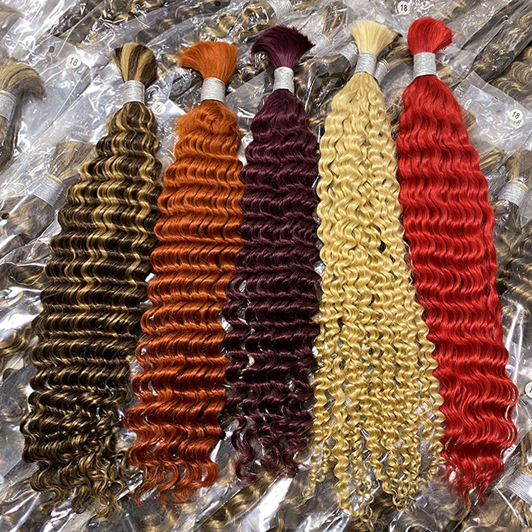 RXHAIR Wholesale No Weft Raw 4/27# Color Indian Afro Deep Wave Human Virgin Hair Bulk Hair Braiding