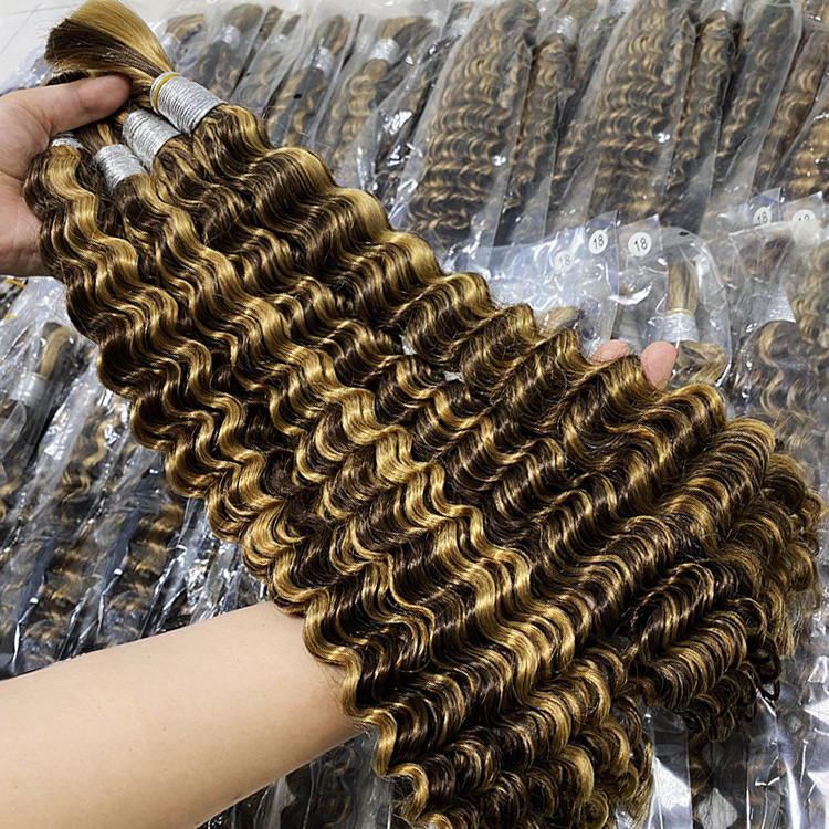 RXHAIR Wholesale No Weft Raw 4/27# Color Indian Afro Deep Wave Human Virgin Hair Bulk Hair Braiding