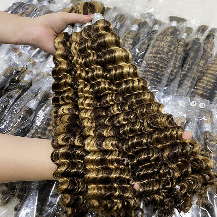 RXHAIR Wholesale No Weft Raw 4/27# Color Indian Afro Deep Wave Human Virgin Hair Bulk Hair Braiding