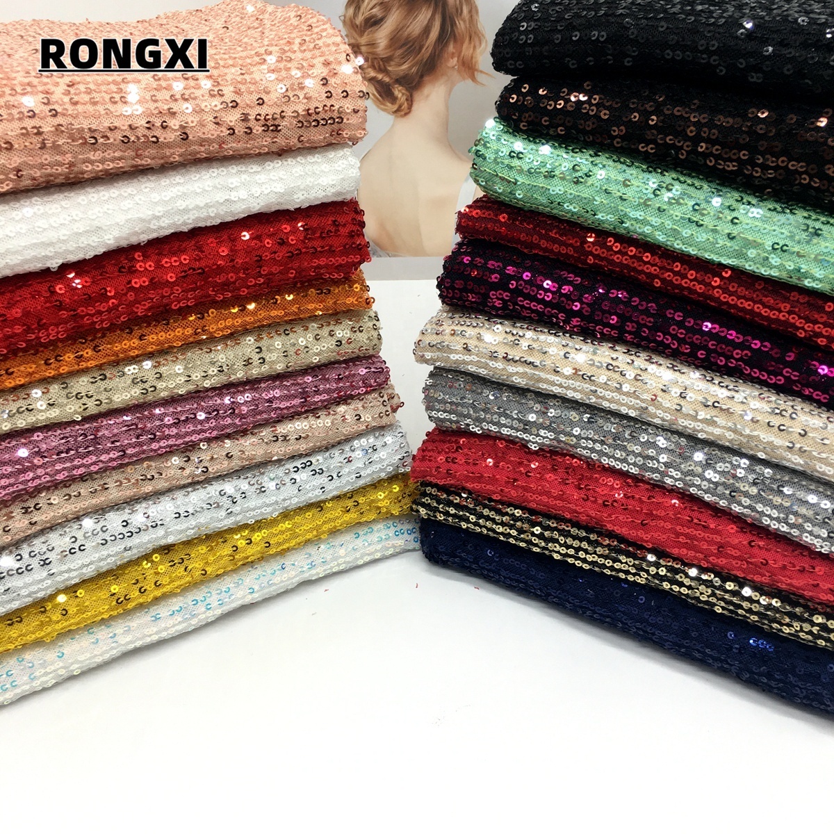 RXF0748 3mm sequins fabric mesh wedding dress tablecloth embroidery fabric