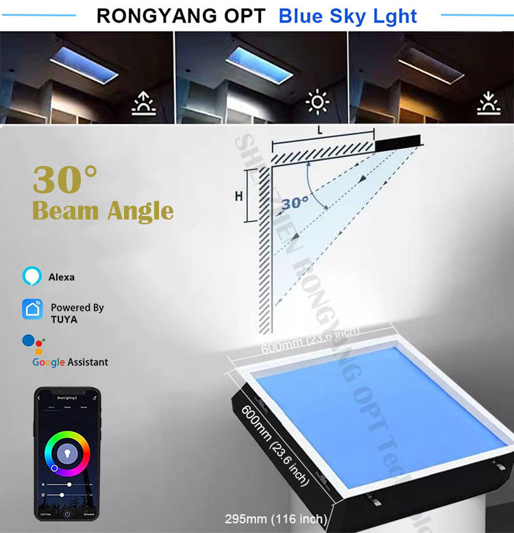 Smart Home 600x600 Indoor Artificial Sunlight Skylight Virtual Dynamic Sun Blue Sky Rgb Led Panel Light