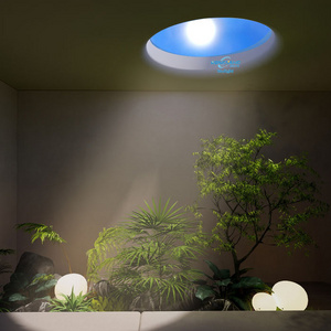 Tuya Indoor Circle Artificial Sun Led Fake Ceiling Skylight Sunlight Lamp Coelux Blue Sky Panel Light With White Cloud