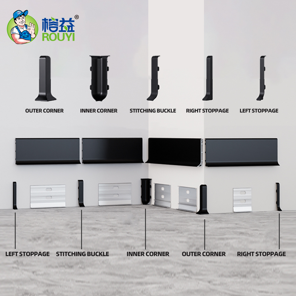 Kitchen Black Metal  Kitchen Aluminum Alloy Drywall Baseboard Skirting Board Plastic Kitchen Corners Skirting