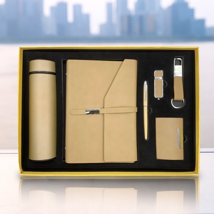 High-end hardcover business planner gift sets 2022 journal diary cup usb hardbound leather notebook pen set with